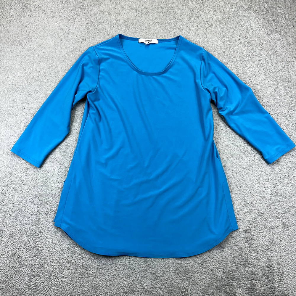 Sympli Women's 6 Blouse Top Blue 3/4 Sleeve Stretchy Contemporary
